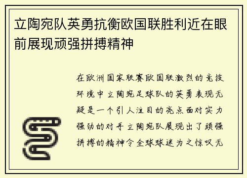 立陶宛队英勇抗衡欧国联胜利近在眼前展现顽强拼搏精神