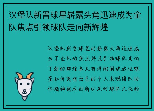 汉堡队新晋球星崭露头角迅速成为全队焦点引领球队走向新辉煌
